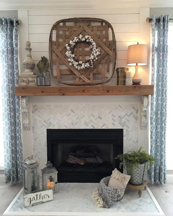 Shiplap and Herringbone Tile Fireplace Renovation