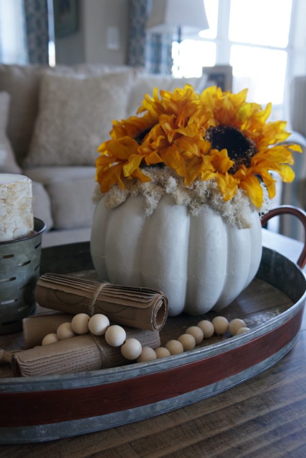 DIY ~ Painted Pumpkin with Sunflowers...an easy, cheap and quick ...
