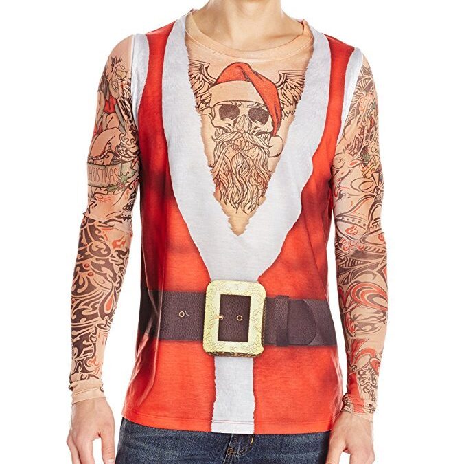 Ugly Christmas Sweater Shirt Adult Biker Tattoo Sleeves Faux Real Size  Small | eBay