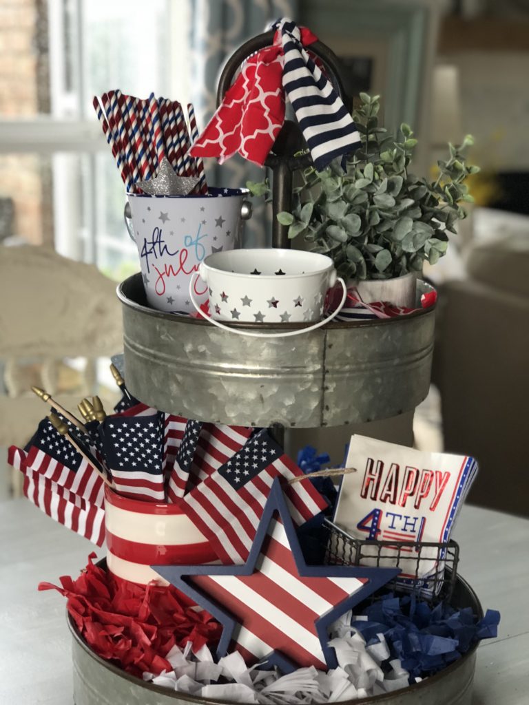 Target Dollar Spot Decor in my 4th of July Tiered Tray! Get this cute