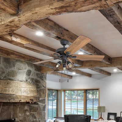 5 Farmhouse Ceiling Fans That Will Instantly Update Your Home   Farmhouse Ceiling Fan With Cage Lights 400x400 