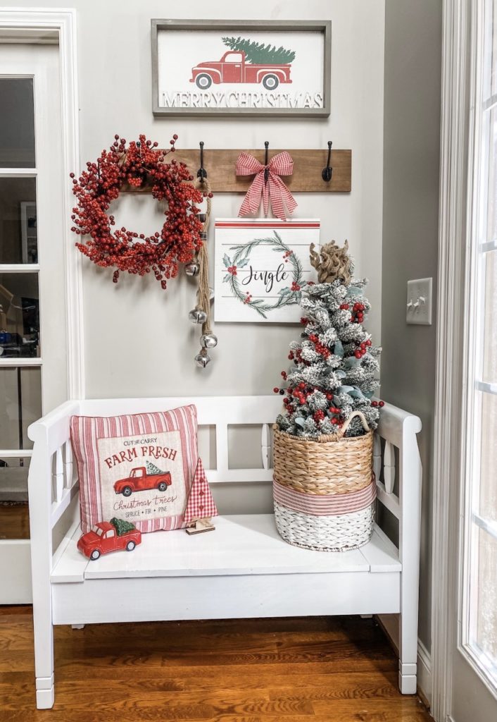 Christmas entry way bench decor! - Wilshire Collections