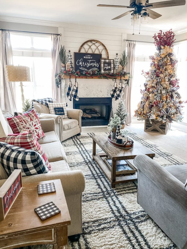 Christmas living room using plaids! - Wilshire Collections