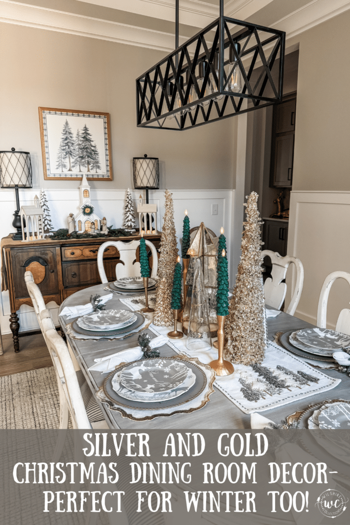 Christmas Dining Room Decor in Silver and Gold 