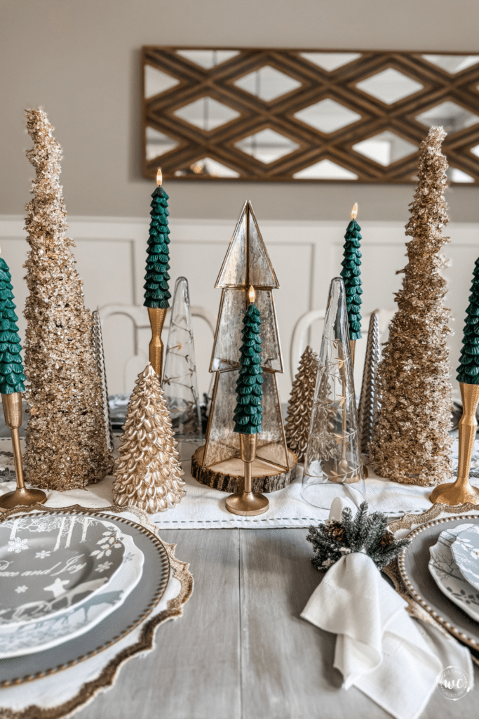 Christmas Dining Room Decor in Silver and Gold