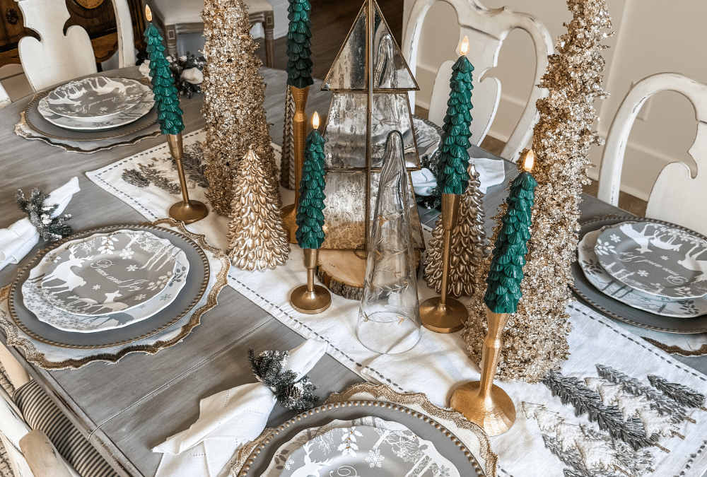 Christmas Dining Room Decor in silver and gold