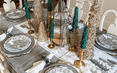 Christmas Dining Room Decor in silver and gold