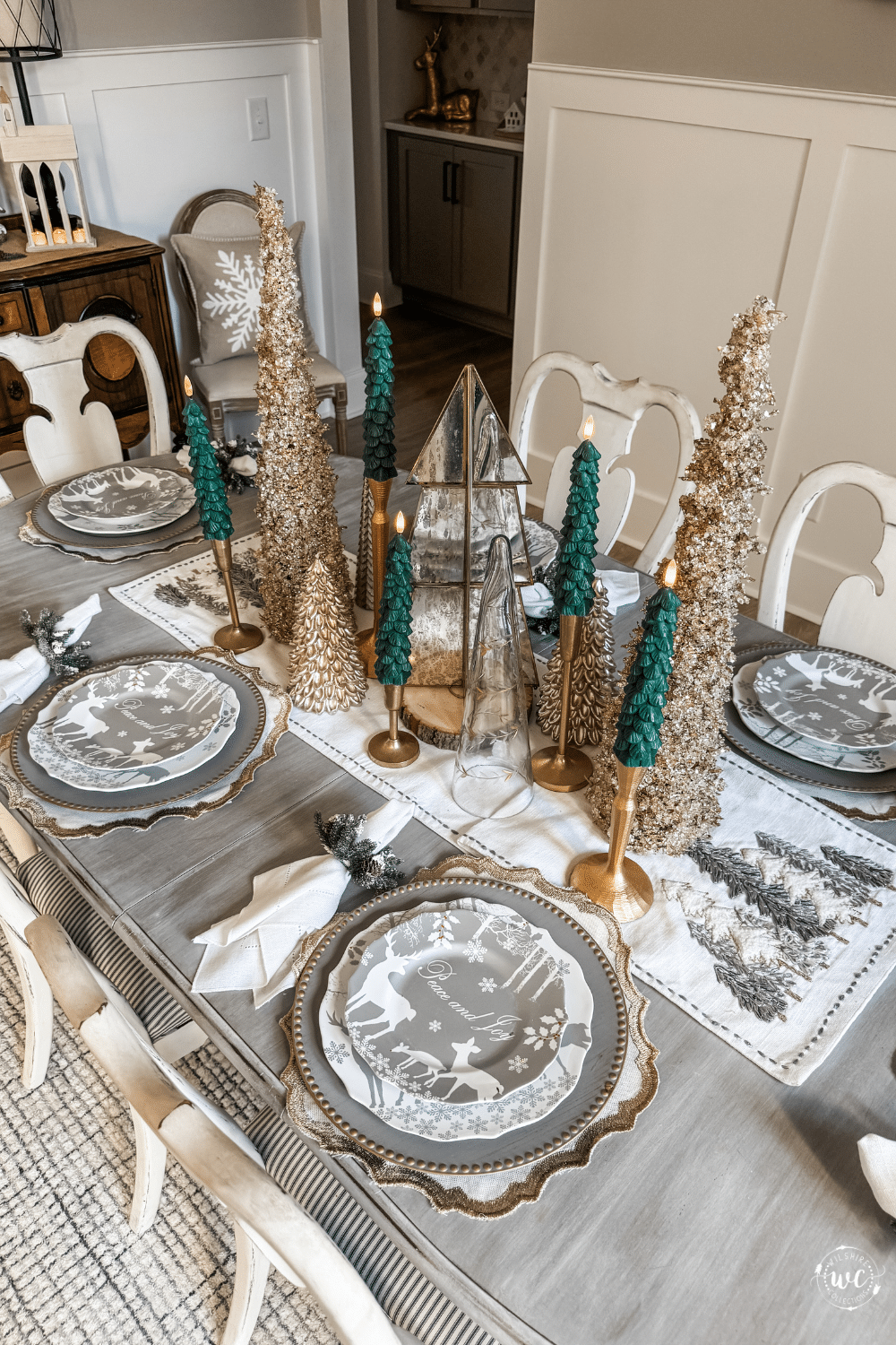 Christmas Dining Room Decor in Silver and Gold